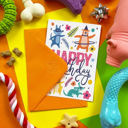 Happy Birthday Flowers - Dog Birthday Treat Card (Bacon)