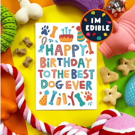 Happy Birthday Best Dog 2025 - Dog Birthday Treat Card (Chicken)