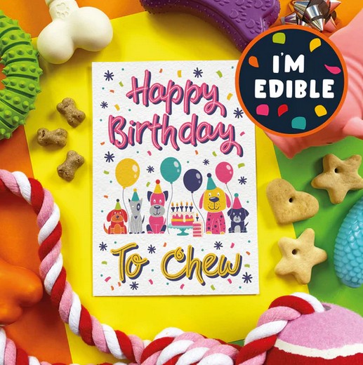 Happy Birthday to CHEW! - Dog Birthday Treat Card (Bacon)